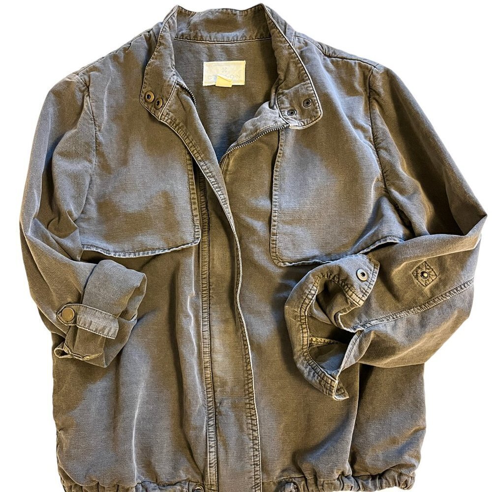 Caslon Green Drawstring Hem Utility Military Jacket  Women Full Zip size M - Picture 2 of 13